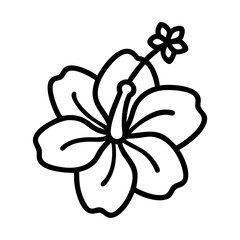 hibiscus icon, flower line art, flower icon - Minimalistic black outline illustration of hibiscus flower, perfect for icons, logos, and floral-themed designs.

