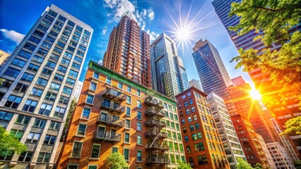 Obraz premium NYC Modern Apartment Buildings Sunny Day Exterior High Resolution Photography