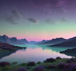 Gentle gradient of soft purple and green shades in the polar twilight, polar twilight, serene