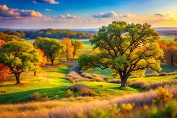 Fototapeta premium Oak Savanna Tilt-Shift, Somme Prairie Nature Preserve, Northbrook Illinois Photography