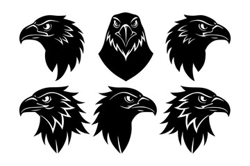 6 different styles of eagle heads vector silhouette