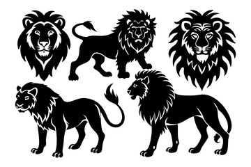 5 different styles of lions vector silhouette