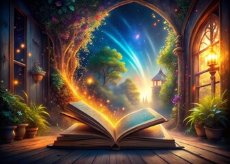 Obraz premium Open Book Illustration: AI Generated Fantasy Art, Rule of Thirds Composition