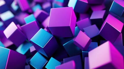Purple and blue 3D cubes in a pile.