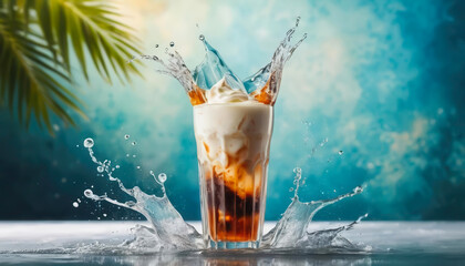 Dirty soda, soda and cream sweet and acide trendy cocktail drink, tropical blue background