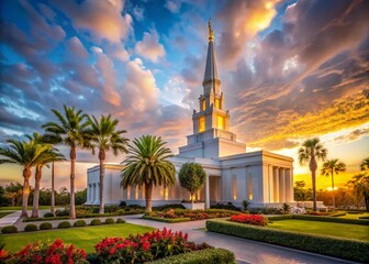 Fototapeta premium Orlando Florida Temple Photography, High-Resolution LDS Temple Image, Sharp Focus Temple Picture, Stunning Depth of Field, Spiritual Architecture, Religious Building, Florida Temple