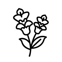 snapdragon icon, flower line art, flower icon - Minimalistic black outline illustration of snapdragon flower, perfect for icons, logos, and floral-themed designs.

