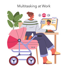 Working Mom Life. Flat Vector Illustration