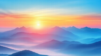 Obraz premium Sunrise over foggy hills a serene landscape view for tranquil inspiration