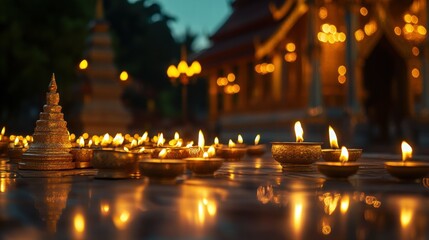 Candlelit ceremony at temple thailand spiritual event evening warm light tranquility