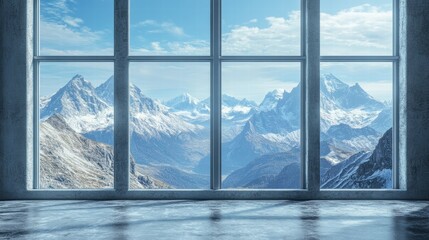 Breathtaking mountain view from large window cozy room scenic landscape tranquil environment