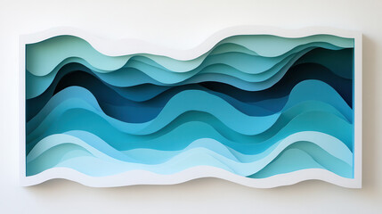 A dreamy abstract fluid form resembling ocean waves in deep sapphire blue, teal, and soft aquamarine, perfectly separated on a clean white background, organic flowing lines, smooth and polished cut-ou
