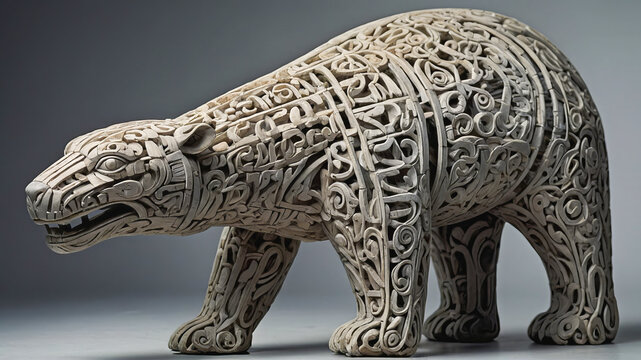 AI-generated image of Inuit carving sculpture art of animal poler bear eagle wolf