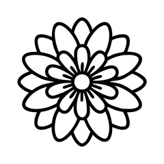 Fototapeta premium zinnia icon, flower line art, flower icon - Minimalistic black outline illustration of zinnia flower, perfect for icons, logos, and floral-themed designs.