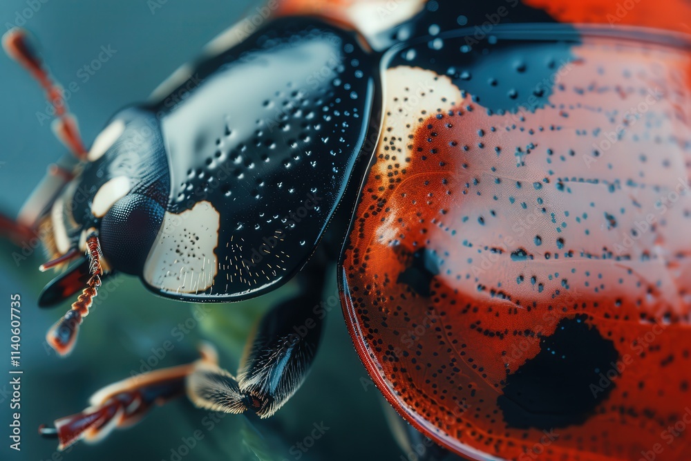 Poster Close-up view of a vibrant ladybug showing intricate patterns on its shell, highlighting its natural beauty in a garden setting during the afternoon