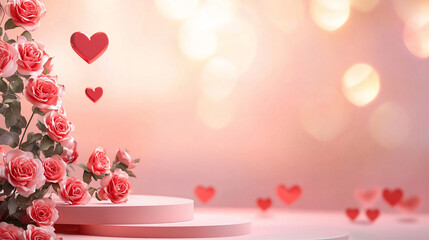 Obraz premium valentine day podium background month of love heart and red rose