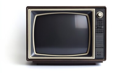 Vintage television set with retro design from the 1970s on a white background