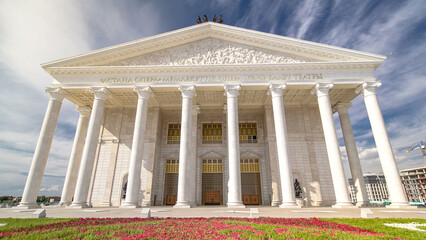 Fototapeta premium State Opera and Ballet Theatre Astana Opera timelapse hyperlapse. Nur-Sultan city, Kazakhstan