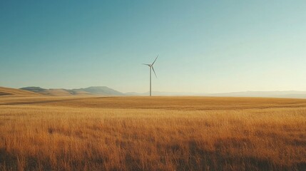 Wind turbine power generation in open field clear sky landscape photography renewable energy concept