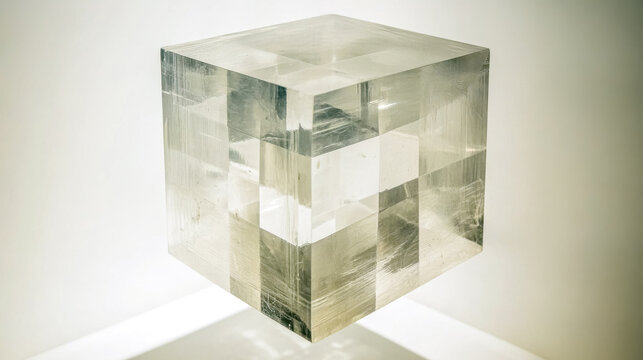 Transparent cube floating with impossible angles and overlapping surfaces