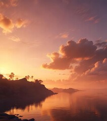 Obraz premium soft haze of cloudy sunset sky at golden hour, hazy sky, cloudy sunset