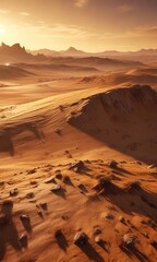 Fototapeta premium Warm golden tones scattered across a vast brown landscape, beige, desert