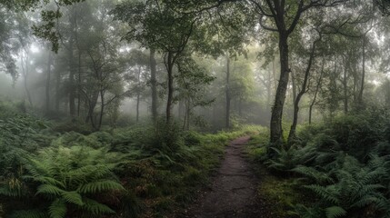 Obraz premium a path winds through a misty forest