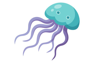 Vector Illustration of a Cartoon Jellyfish Animation, Painted with Watercolor, Isolated on a White Background  Stunning Digital Artwork for Creative Projects, Stock Images, and Design Use.