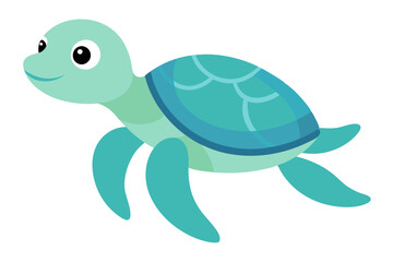 Watercolor Vector of a Cartoon Sea Turtle Animation, Isolated on a White Background - Vector Illustration for Graphic Design,