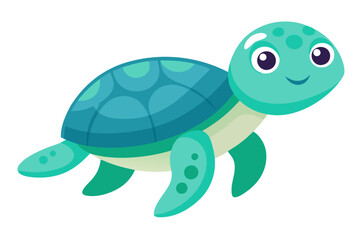Watercolor Vector of a Cartoon Sea Turtle Animation, Isolated on a White Background - Vector Illustration for Graphic Design,