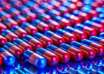Fototapeta premium Panoramic Red Blue Capsules Pharmacy Medicine Pills Drugstore Healthcare Background