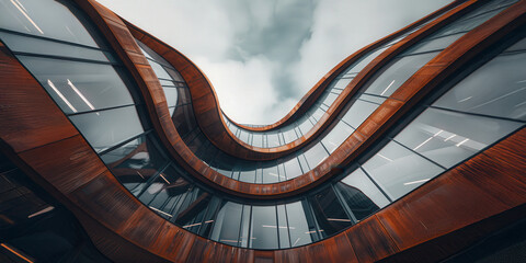 Intricate wooden spiral staircase showcasing elaborate carvings and sweeping curves in a historic building