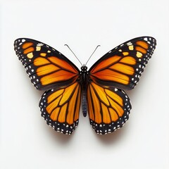 Fototapeta premium Bright orange monarch butterfly displaying vibrant wings on a white background