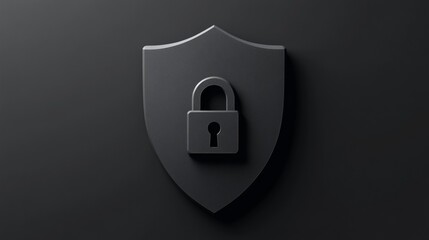 Black shield protecting padlock on dark background
