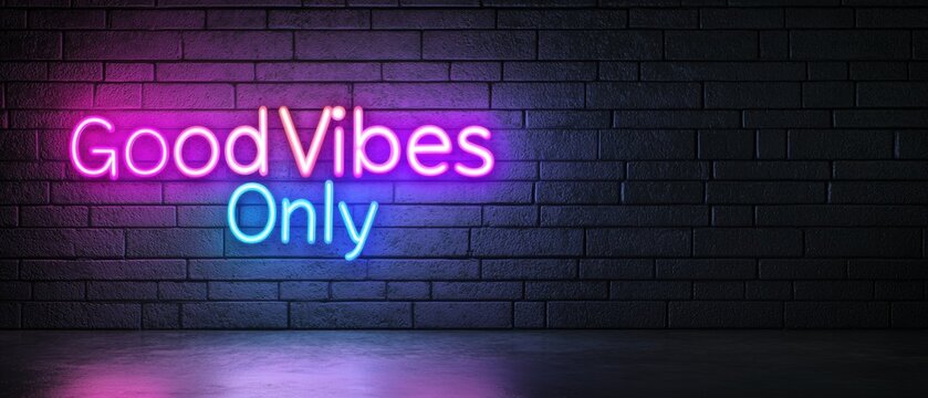 Neon sign that reads "good vibes only". the sign is made up of three colors - pink, blue, and purple.