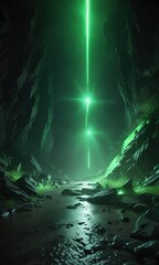 A burst of intense green light bursting through the darkness, abstract, explosive