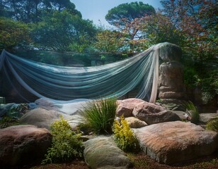 Textural double exposure- fabric-formed antiquated rock garden