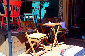 Sarajevo, cafe tables in the narrow city streets under the open sky