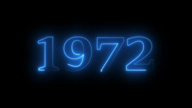 1972 neon line text. Abstract 1972 neon text animation, Glowing neon number text background 4k video.
