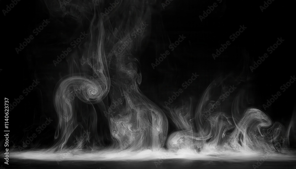 Poster mystical swirling smoke patterns against a dark background for creative concepts, abstract art, atmo