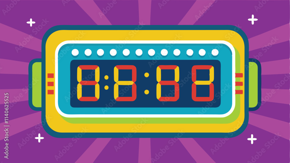 Poster Digital timer displaying countdown with vibrant colors and playful design set against a purple background