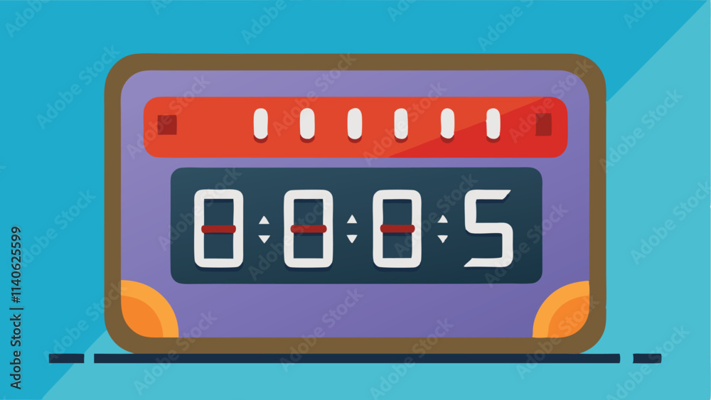 Aufkleber digital timer displaying countdown with vibrant colors and playful design set against a purple backg