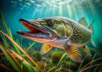 Naklejka premium Pike Fish Image: Pictures, Photos, Images, Stock, Gallery, Guide, Identification