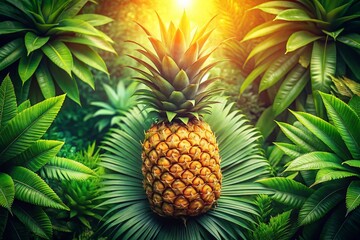 Fototapeta premium Pineapple Drone Photography Logo Design: Tropical Fruit Aerial View Branding