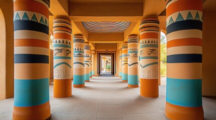 painted columns in a covered walkway