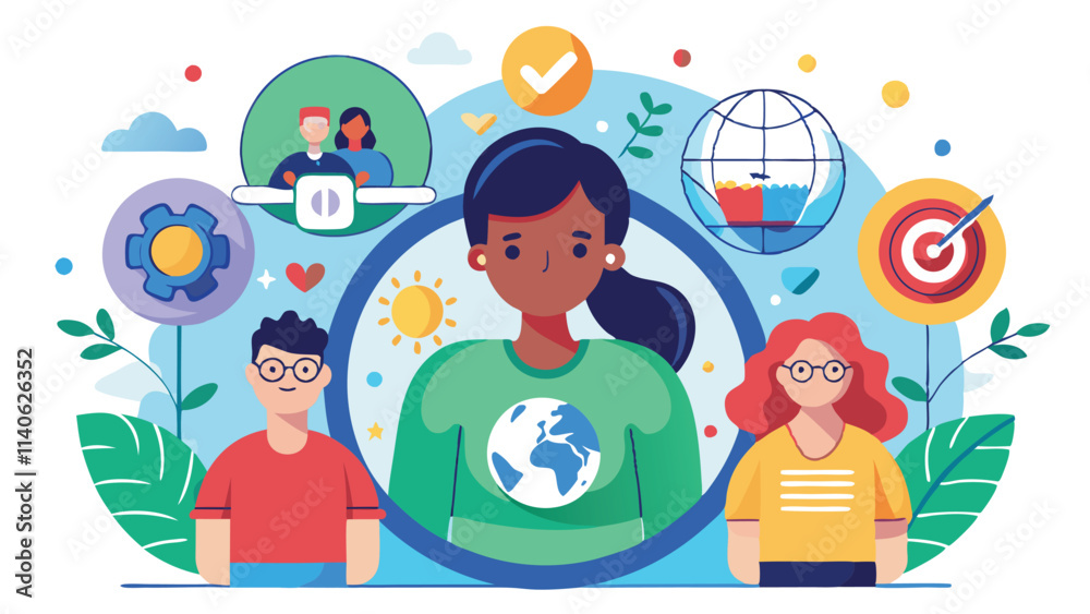 Aufkleber diverse community gathering around a colorful globe representing unity, culture, and connection amon