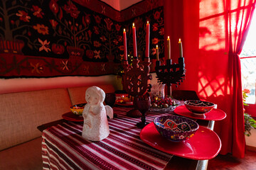 Ukrainian home decorated for Christmas traditional celebration