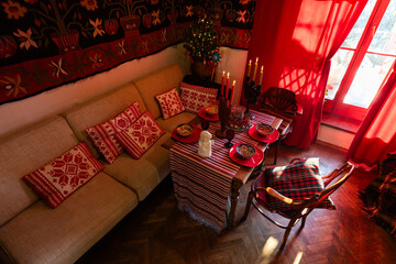 Ukrainian home decorated for Christmas traditional celebration