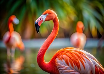 Obraz premium Pink Flamingo Bird, Tropical Bird, Wildlife Photography, Exotic Bird, Pink Feathers, Long Legs, Bird in Water, Flamingo Portrait, Nature Photography, Wildlife Scene, Bird Background