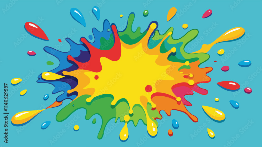 Poster Colorful splash design with vibrant shapes and droplets on a bright background capturing playful artistic energy